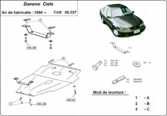 Protection sous moteur et de la boîte de vitesse Daewoo Cielo