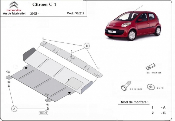 Protection sous moteur et de la boîte de vitesse Citroen C 1