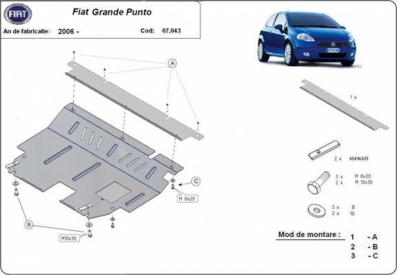 Protection sous moteur et de la boîte de vitesse Fiat Grande Punto