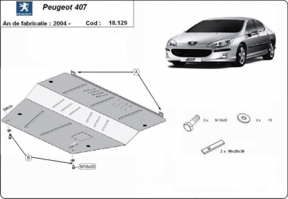 Protection sous moteur et de la boîte de vitesse Peugeot 407
