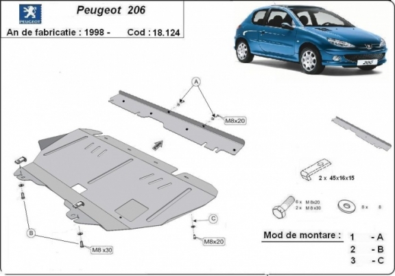 Protection sous moteur et de la boîte de vitesse Peugeot 206