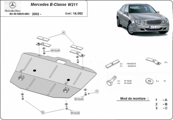 Protection sous moteur et de la radiateur Mercedes E-Classe W211