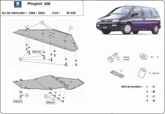 Protection sous moteur et de la boîte de vitesse Peugeot 806