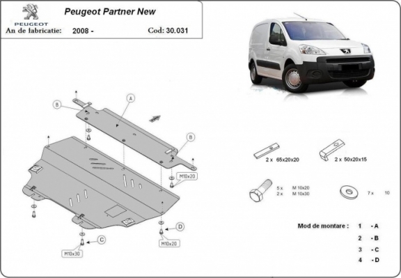 Protection sous moteur et de la boîte de vitesse Peugeot Partner