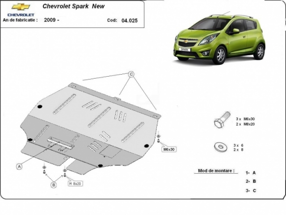 Protection sous moteur et de la boîte de vitesse Chevrolet Spark