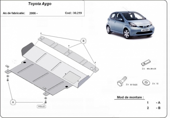 Protection sous moteur et de la boîte de vitesse Toyota Aygo AB10