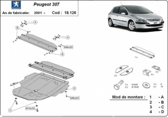 Protection sous moteur et de la boîte de vitesse Peugeot 307