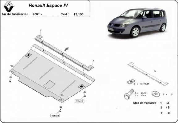 Protection sous moteur et de la boîte de vitesse Renault Espace 4