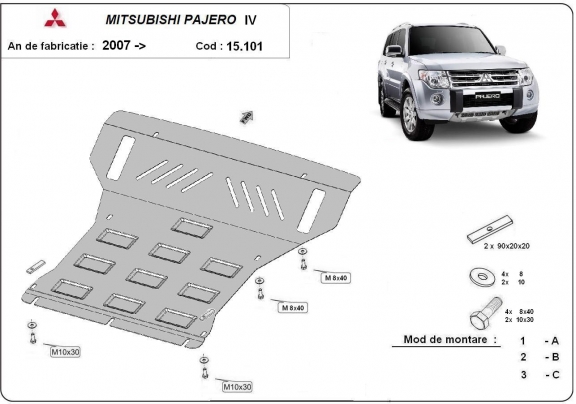 Protection sous moteur et de la radiateur Mitsubishi Pajero 4 (V80, V90)