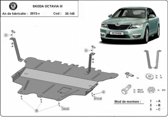 Protection sous moteur et de la boîte de vitesse Skoda Octavia 3 - boîte de vitesses manuelle