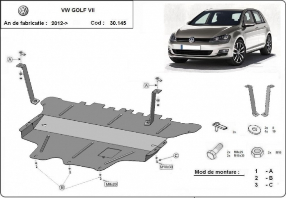 Protection sous moteur et de la boîte de vitesse VW Golf 7 - boîte de vitesses manuelle