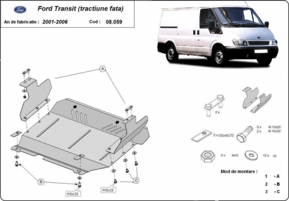 Protection sous moteur et de la boîte de vitesse Ford Transit - FWD