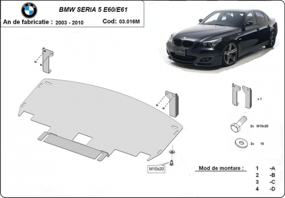 Protection sous moteur et de la radiateur BMW Seria 5  E60/E61 pare-chocs avant standard M