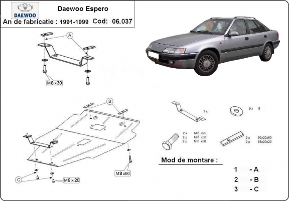 Protection sous moteur et de la boîte de vitesse Daewoo Espero