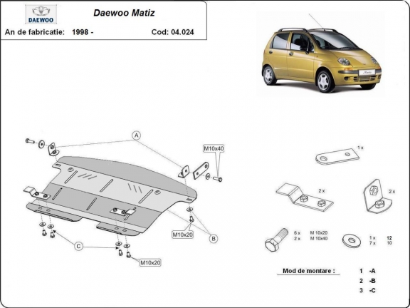 Protection sous moteur et de la boîte de vitesse Daewoo Matiz