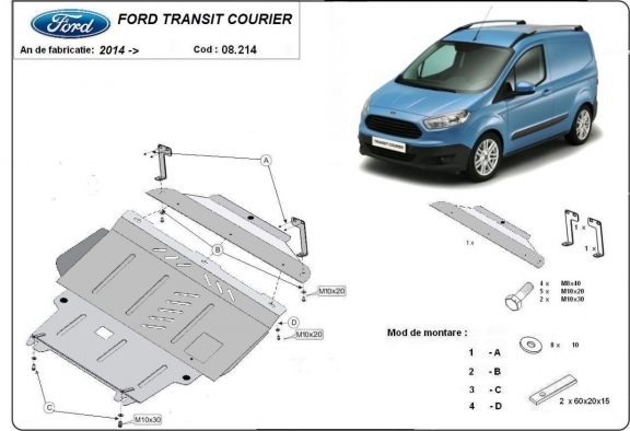Protection sous moteur et de la boîte de vitesse Ford Transit Courier