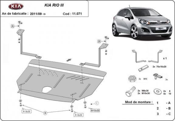 Protection sous moteur et de la boîte de vitesse Kia Rio 3