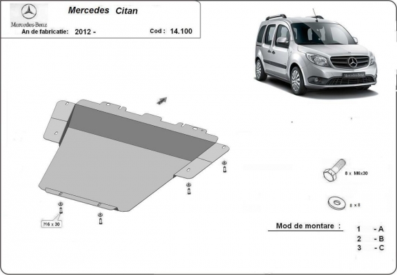 Protection sous moteur et de la boîte de vitesse Mercedes Citan W415