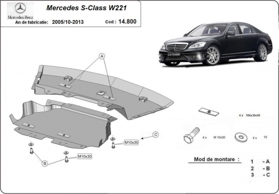 Protection sous moteur et de la boîte de vitesse Mercedes S-Classe W221 - 4x2
