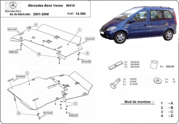 Protection sous moteur et de la boîte de vitesse Mercedes Vaneo W414