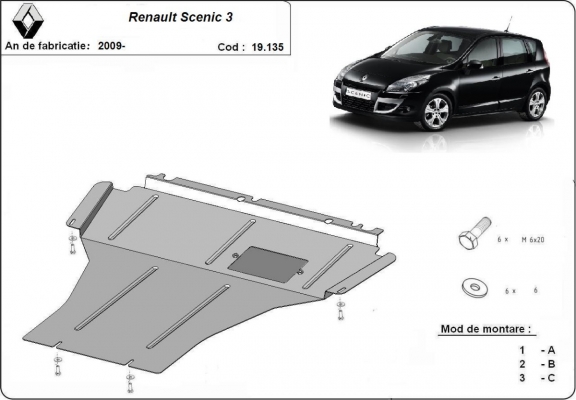 Protection sous moteur et de la boîte de vitesse Renault Scenic 3