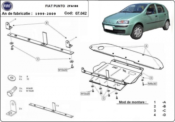 Protection sous moteur et de la boîte de vitesse Fiat Punto