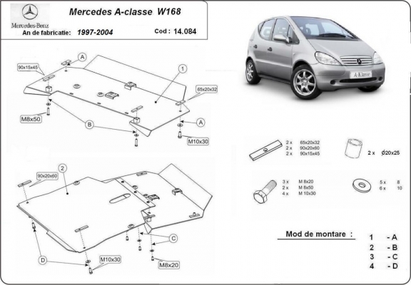 Protection sous moteur et de la boîte de vitesse Mercedes A-Classe W168