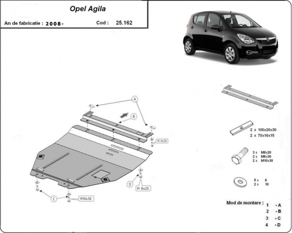 Protection sous moteur et de la boîte de vitesse Opel Agila (H08)