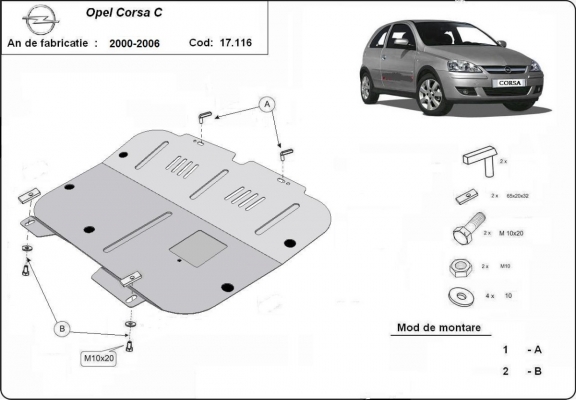 Protection sous moteur et de la boîte de vitesse Opel Corsa C