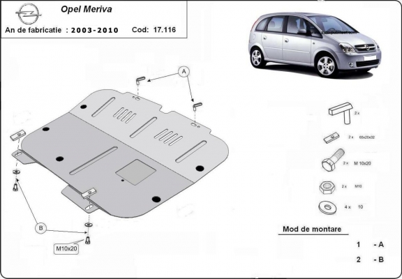 Protection sous moteur et de la boîte de vitesse Opel Meriva A 