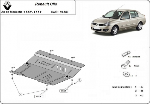 Protection sous moteur et de la boîte de vitesse Renault Clio 2