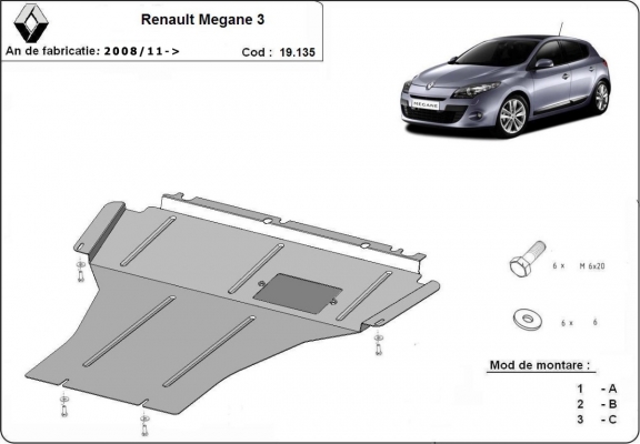 Protection sous moteur et de la boîte de vitesse Renault Megane 3
