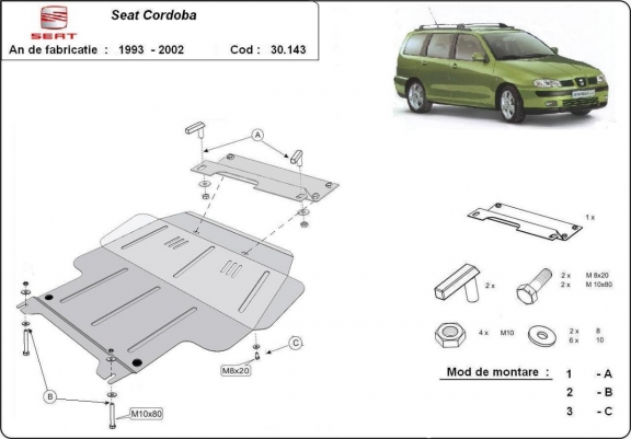 Protection sous moteur et de la boîte de vitesse Seat Cordoba