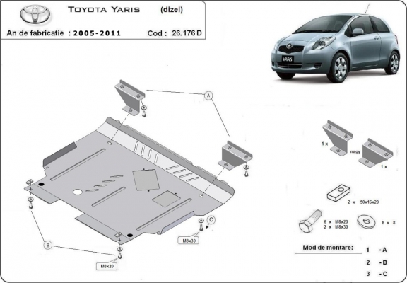 Protection sous moteur et de la boîte de vitesse Toyota Yaris Diesel