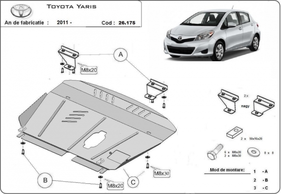 Protection sous moteur et de la boîte de vitesse Toyota Yaris 