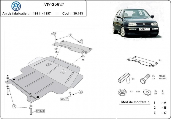 Protection sous moteur et de la boîte de vitesse VW Golf 3