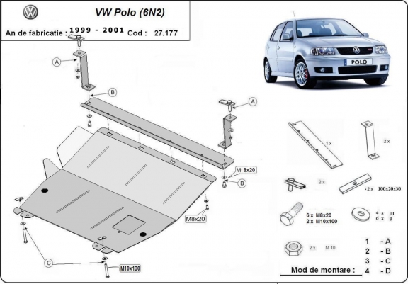 Protection sous moteur et de la boîte de vitesse VW Polo 6n2