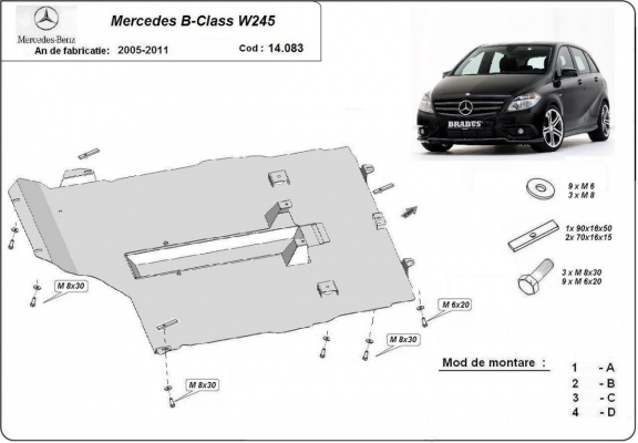 Protection sous moteur et de la boîte de vitesse Mercedes B-Class W245