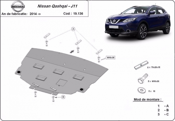 Protection sous moteur et de la boîte de vitesse Nissan Qashqai J11