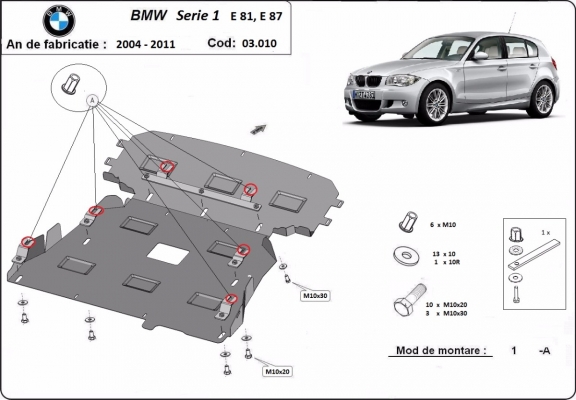 Protection sous moteur et de la boîte de vitesse BMW Seria 1 E81/E87/E82