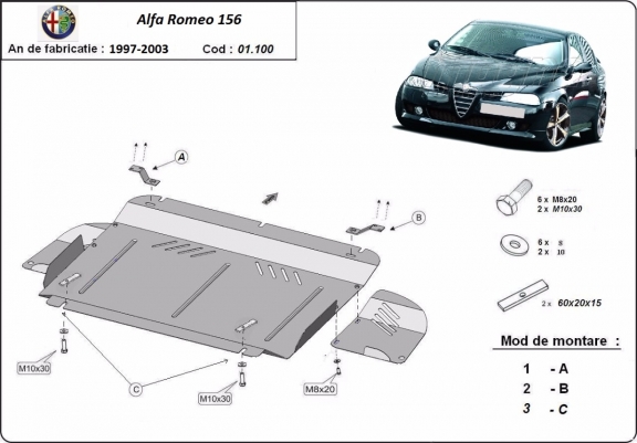 Protection sous moteur et de la boîte de vitesse Alfa Romeo 156