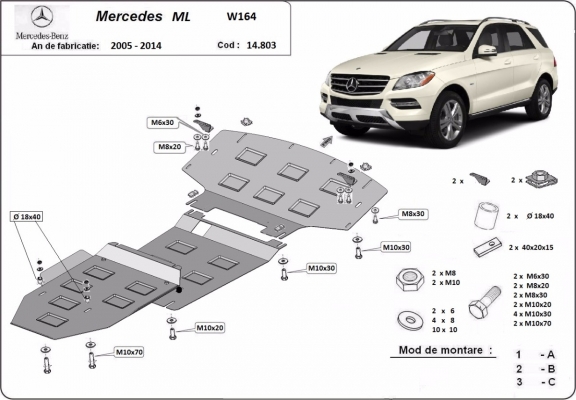Protection sous moteur et de la boîte de vitesse Mercedes ML W164