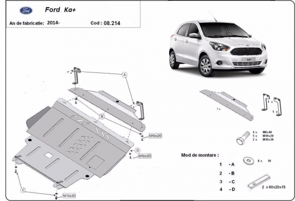 Protection sous moteur et de la boîte de vitesse Ford KA