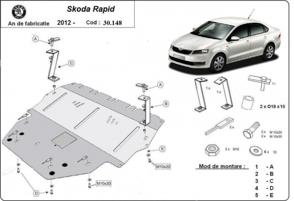 Protection sous moteur et de la boîte de vitesse Skoda Rapid