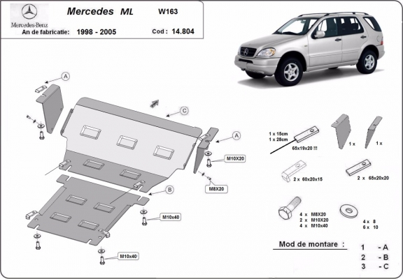 Protection sous moteur et de la radiateur Mercedes ML W163