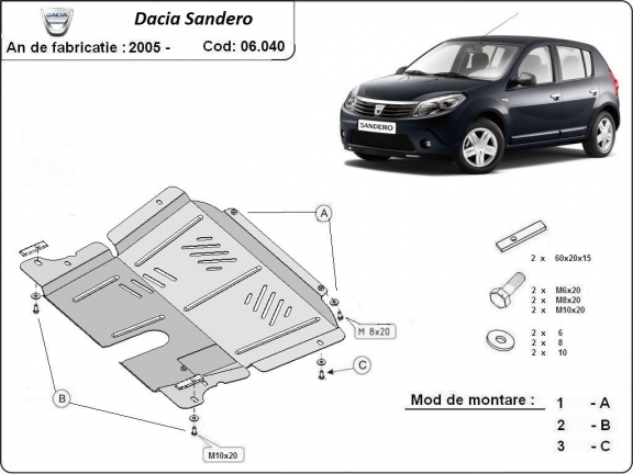 Protection sous moteur et de la boîte de vitesse Dacia Sandero