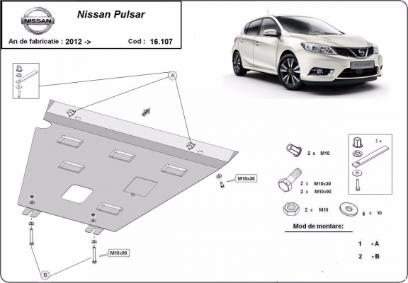 Protection sous moteur et de la boîte de vitesse Nissan Pulsar