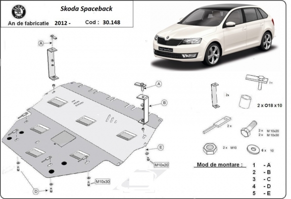 Protection sous moteur et de la boîte de vitesse Skoda Spaceback