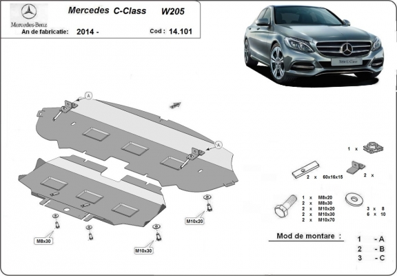 Protection sous moteur et de la radiateur Mercedes C-Class W205