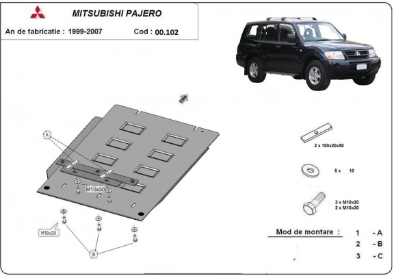 Protection de la boîte de vitesse Mitsubishi Pajero 3 (V60, V70)